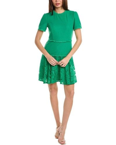Maison Tara Boucle A-line Dress - Green