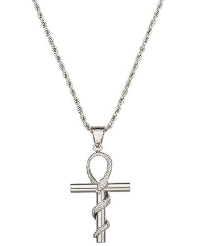 Eye Candy LA The Bold Collection Titanium Snake Cross Pendant Necklace - Metallic