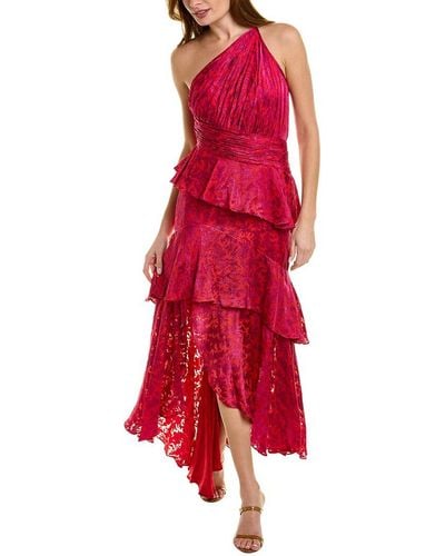 THEIA Medora Ruffle High Low Gown - Red