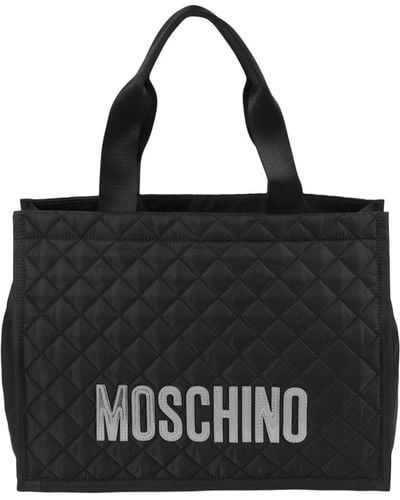 Moschino Logo Quilted Tote - Black
