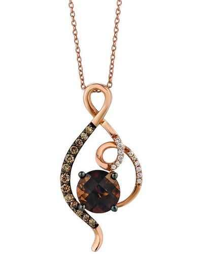 Le Vian Le Vian 14k Rose Gold 1.90 Ct. Tw. Diamond & Chocolate Quartz Pendant Necklace - White