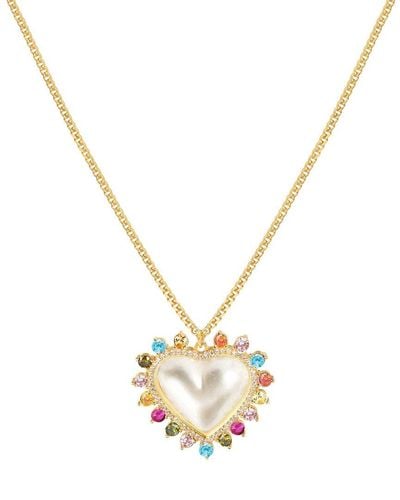 Gabi Rielle 14k Over Silver Pearl Cz Sweet Heart Necklace - Metallic