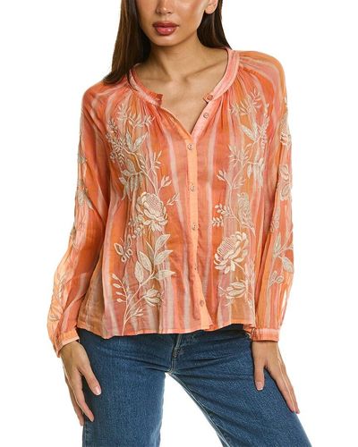 Johnny Was Harlow Raglan Poet Silk-blend Shirt - Orange