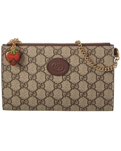 Gucci Double G Strawberry GG Supreme Canvas & Leather Wrist Wallet - Brown