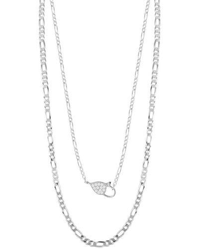 Glaze Jewelry Silver Cz Figaro Chain Necklace Set - White