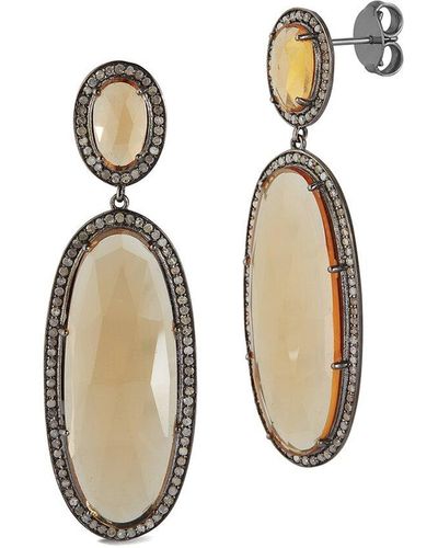 Banji Jewelry Silver 2.11 Ct. Tw. Diamond & Citrine Drop Earrings - White