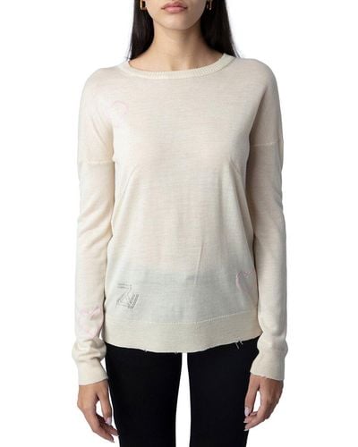 Zadig & Voltaire Gaby Heart Wool & Cashmere-blend Sweater - White