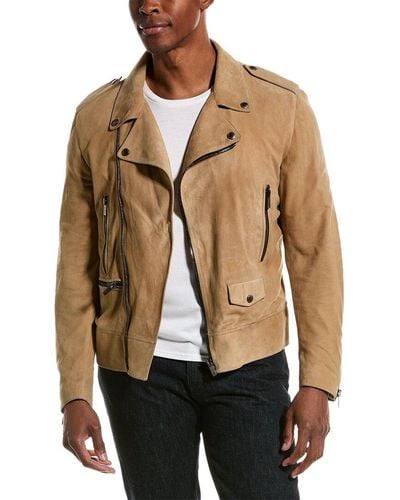 Tod's Motorcycle Stitching Suede Jacket - Natural