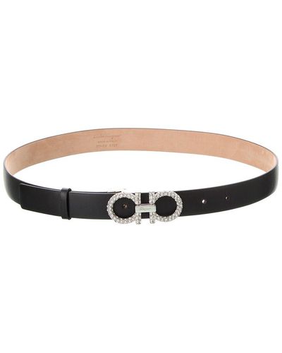Ferragamo Crystal Gancini Reversible & Adjustable Leather Belt - Black