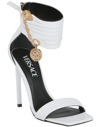 Versace Safety Pin Leather Sandal - White