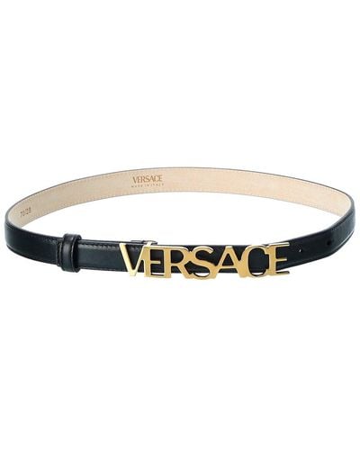 Versace Lettering Logo Leather Belt - Black