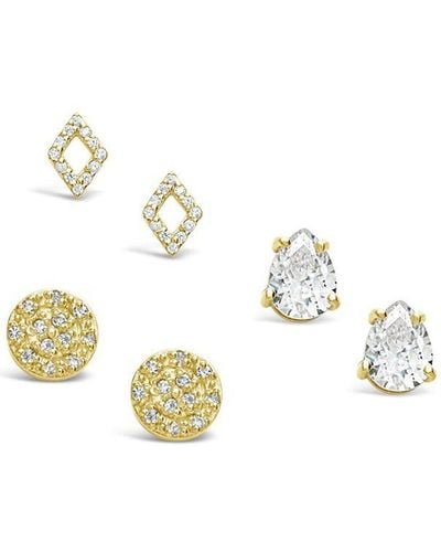 Sterling Forever 14k Over Silver Cz Geo Set Of 3 Studs - Metallic