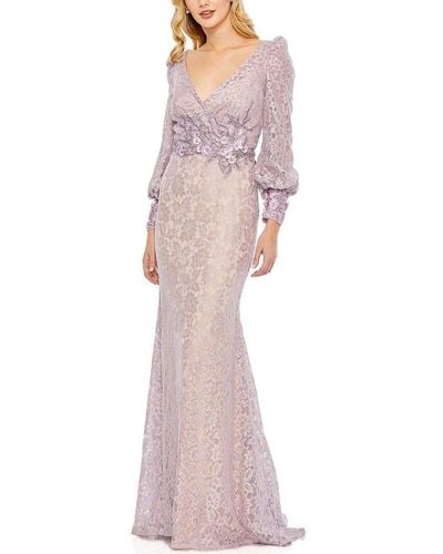 Mac Duggal Lace V Neck Embellished Gown - Pink