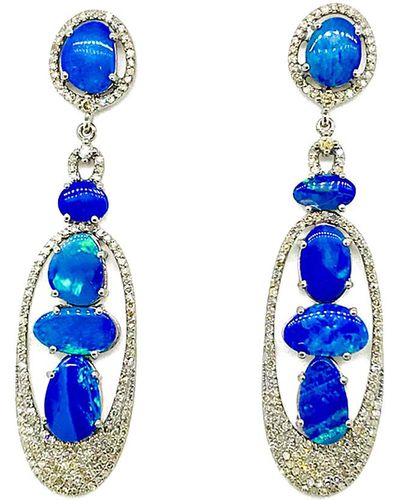 Arthur Marder Fine Jewelry 14k & Silver 1.50 Ct. Tw. Diamond & Opal Earrings - Blue