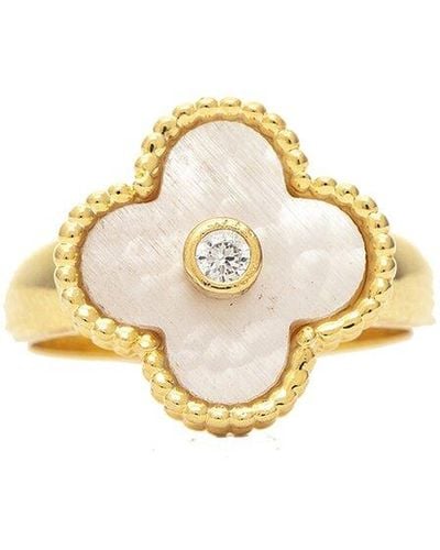 Rivka Friedman 18k Plated Mother-of-pearl Cz Flower Ring - Metallic