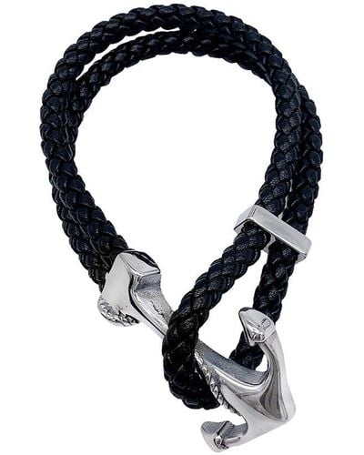 Adornia Stainless Steel Water Resistant Leather & Anchor Hook Bracelet - Black
