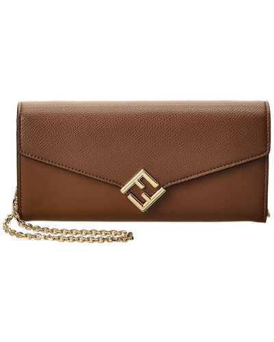 Fendi Ff Diamonds Leather Wallet On Chain - Brown
