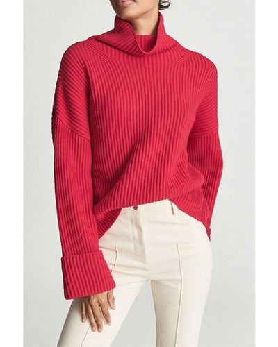 Reiss Jillian Button Down Sleeve Sweater - Red