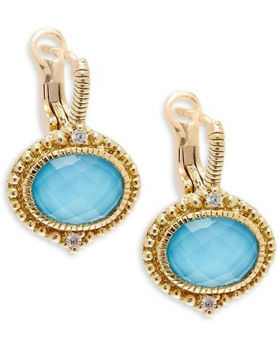 Judith Ripka La Petite Turquoise Doublet & 18k Yellow Gold Drop Earrings - Blue