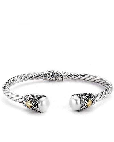 Samuel B. 18k & Silver Pearl Twisted Cable Bangle Bracelet - White