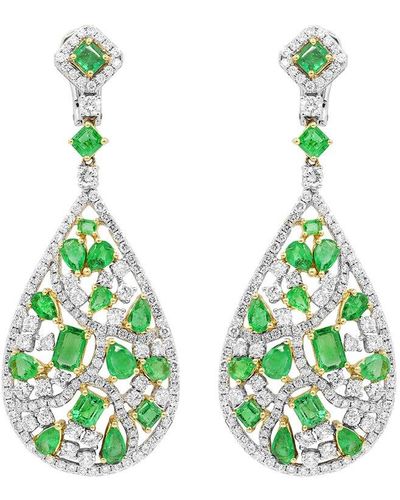 Diana M. Jewels Fine Jewelry 18k 9.75 Ct. Tw. Diamond & Emerald Earrings - Green
