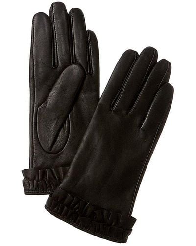 Phenix Ruffled Bow Cashmere-lined Leather Gloves - Black