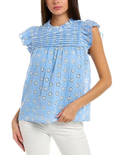 Sail To Sable Ruffle Neck Top - Blue