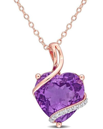 Rina Limor Rose Gold Plated 6.55 Ct. Tw. Diamond & Amethyst Necklace - Multicolor