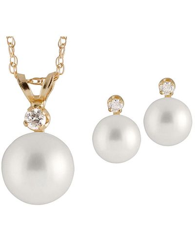 Splendid 14k Diamond & 6-6.5mm Freshwater Pearl Necklace & Earrings Set - Multicolor
