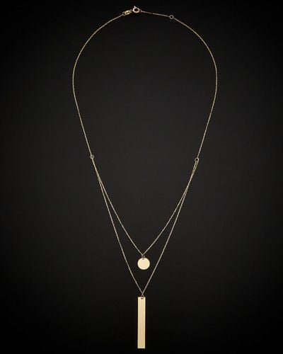 Italian Gold 14k Disc & Bar Layered Necklace - Black