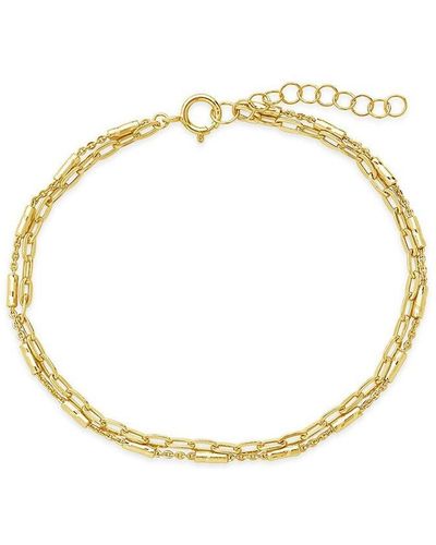 Sterling Forever 14k Over Silver Delicate Two-layer Chain Bracelet - Metallic