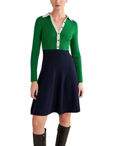 Boden Rib Detail Knit Wool-blend Mini Dress - Green