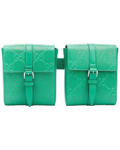 Gucci Gg Tennis Embossed 2 Detachable Pouch Leather Belt Bag - Green