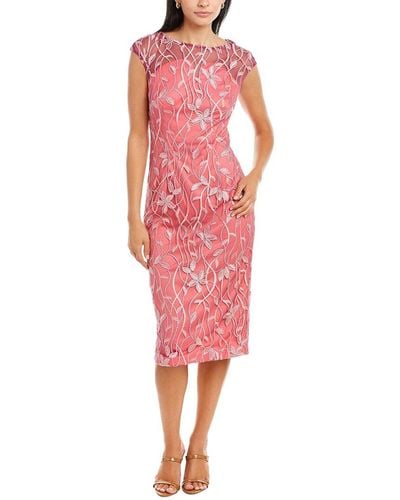 JS Collections Cap Sleeve Crystal Column Tea Length Dress - Pink