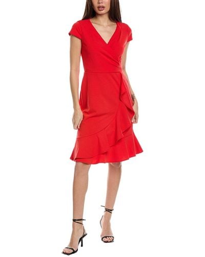 London Times Wrap Cascade Midi Dress - Red