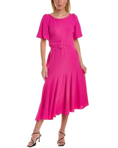 Taylor Belted Crepe Midi Dress - Pink
