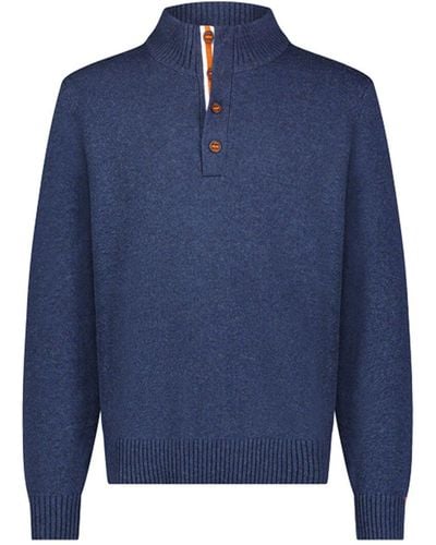Swims Lynger Button Mock Neck Wool-blend Sweater - Blue