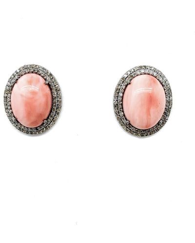 Arthur Marder Fine Jewelry Silver 1.75 Ct. Tw. Diamond & Coral Earrings - Pink