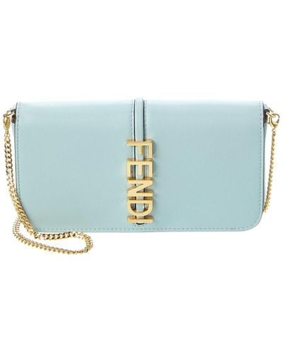 Fendi Graphy Leather Wallet On Chain - Blue