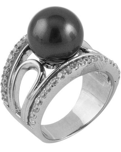 Splendid Splendid Pearl Rhodium Plated 12-12.5mm Pearl Cz Ring - Metallic