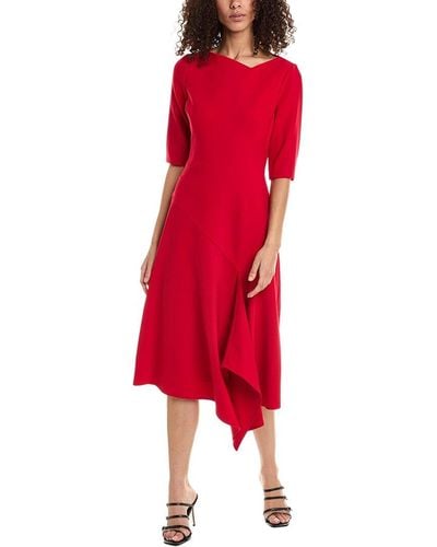Teri Jon Asymmetrical Midi Dress - Red