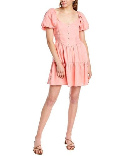 DNT Smocked Linen-blend Mini Dress - Pink