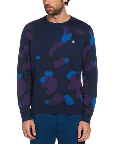 Original Penguin Camo Print Sweater - Blue