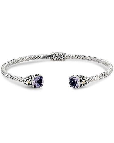 Samuel B. 18k Over Silver 3.00 Ct. Tw. Amethyst Twisted Cable Bangle Bracelet - White