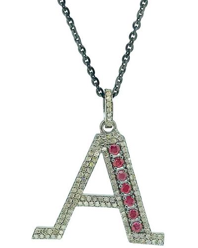 Arthur Marder Fine Jewelry Silver 1.10 Ct. Tw. Diamond & Ruby Initial Necklace (a-z) - Metallic
