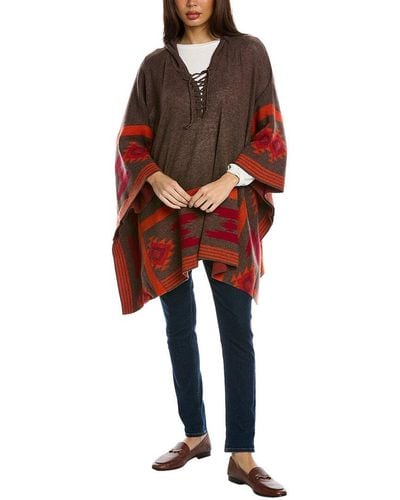 Hannah Rose Southwest Jacquard Wool & Cashmere-blend Poncho - Red