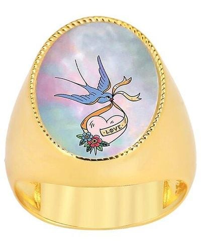 Gabi Rielle 14k Over Silver Pearl Lovebird Ring - Multicolor
