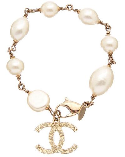 Chanel Gold-tone Cc Faux Pearl Bracelet - Metallic
