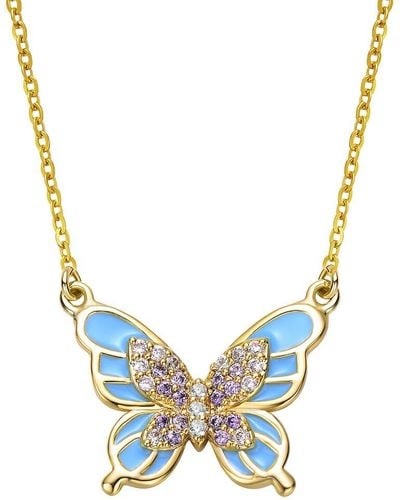 Rachel Glauber 14k Plated Cz Butterfly Necklace - Blue