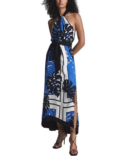 Reiss Erin Print Palm Midi Dress - Blue